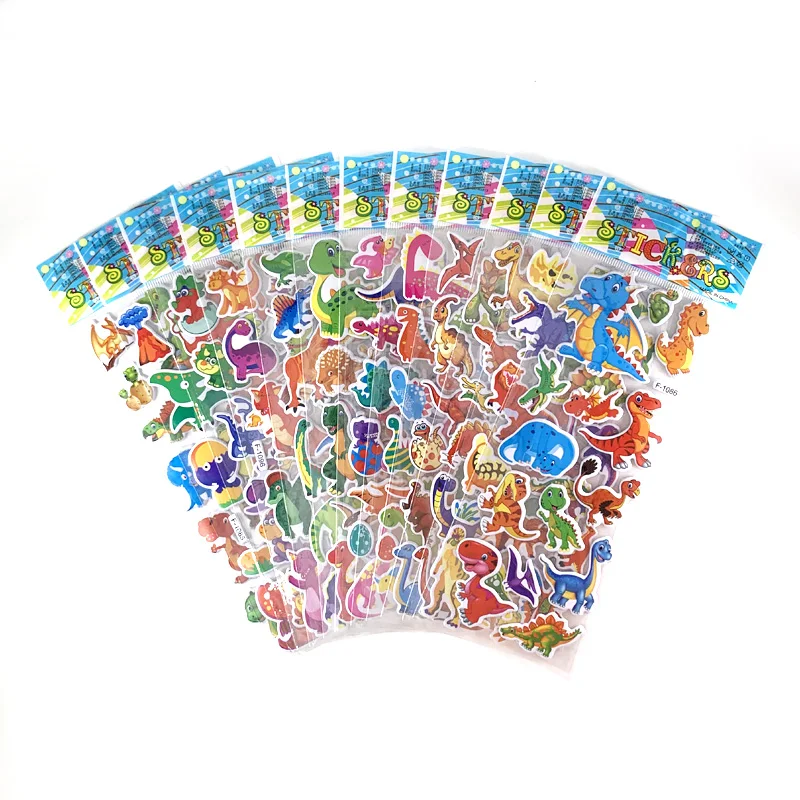

12 Sheets/Set Cartoon Dinosaur Stickers 3D Puffy Waterproof PVC Sticker for Kids Craft Scrapbooking DIY Classic Toys