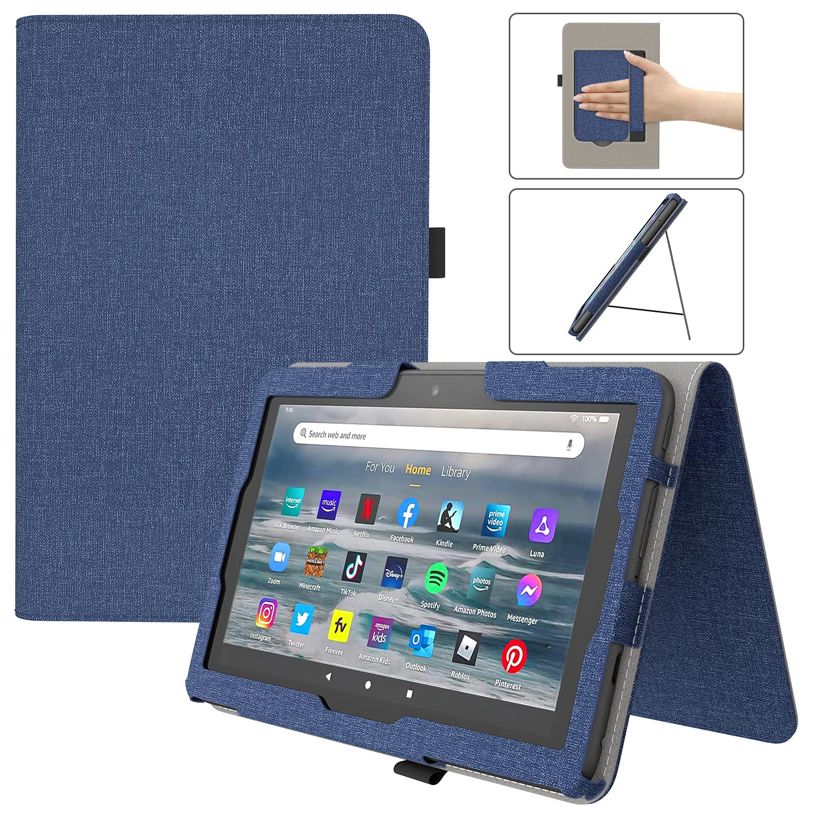 

Case For All-New Kindle Fire 7 Tablet(7",12th Generation,2022 Release),PU Leather Protective Cover with Hand Strap Card Slot