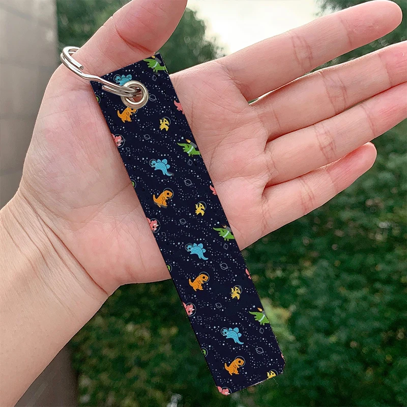 

Fashion Dinosaurs In Space leather motorcycle Key chain Strap Key rings Hanging Holder Bag Wallet Trinket Keychain Hanging Bag