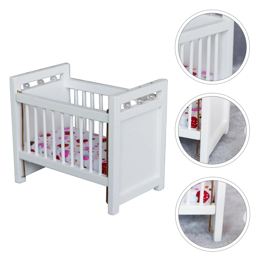 

Crib Mini Baby Miniature Bed Furniture House Cradle Toy Puppenhaus Model Diy Wooden Accessories Supplies Toys Babywiegen Bunk