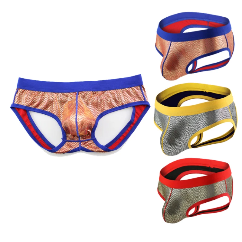 

AIIOU 3PCS Men Underwear Jockstrap Sexy Briefs Open Butt Male Panties Low Waist Gay Hollow Out Underpants Elastic Thong T-back