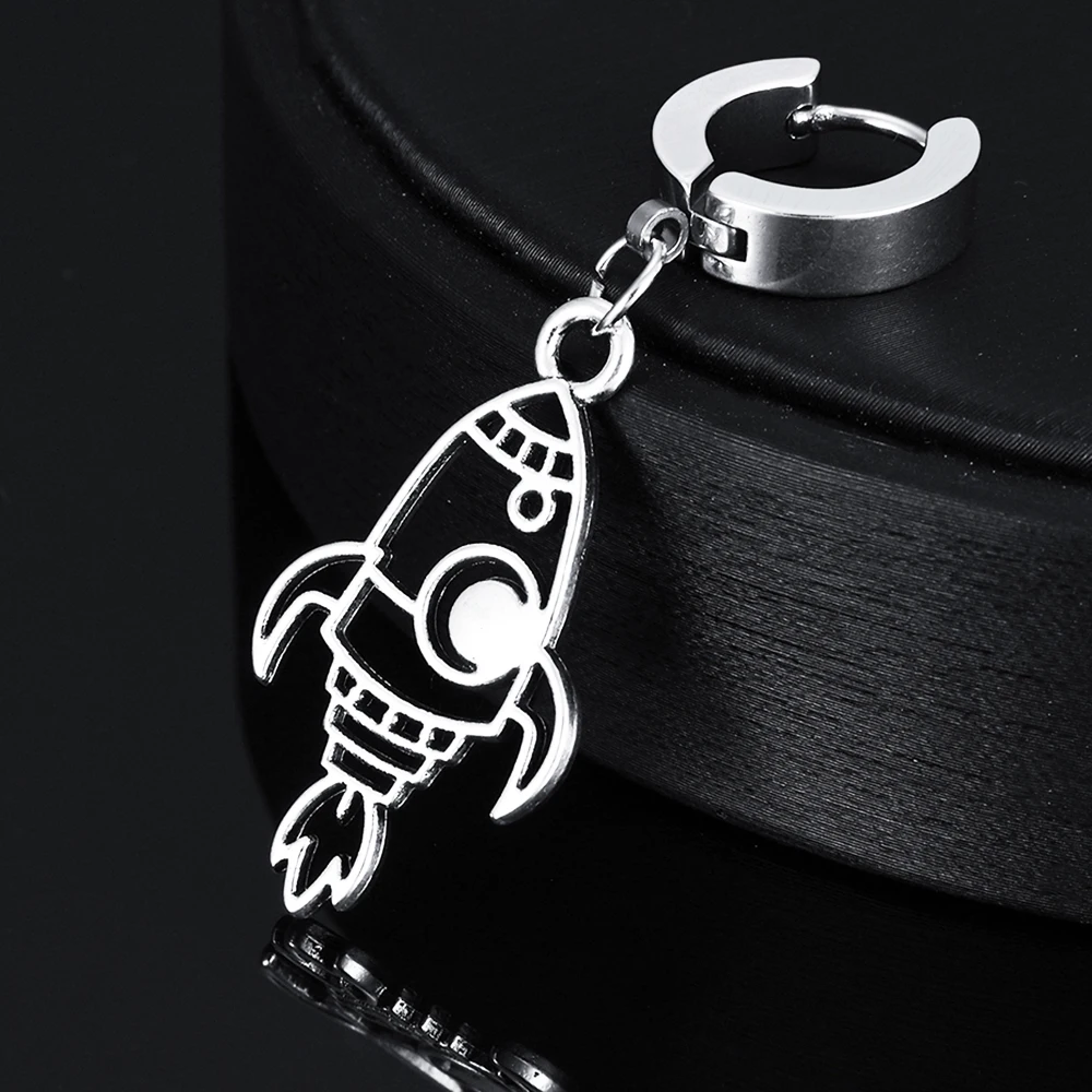 

1pc Punk Rock Silver Color Rocket Piercing Drop Earring Stainless Steel Charming Earrings Party Anniversary Jewelry Gift 2022