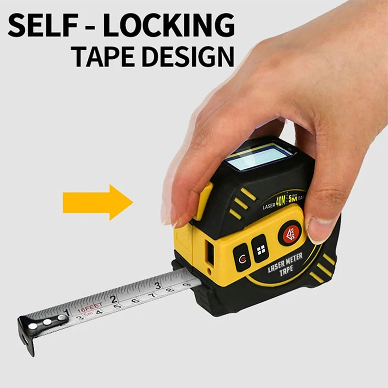 Лазерный дальномер 2-в-1 с USB-зарядкой 131ft/262ft измерительная лента 16FT ЖК-дисплей