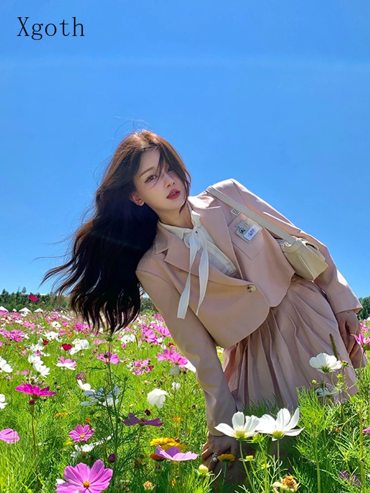 Женский блейзер с высокой талией приталенный короткий пиджак и плиссированная