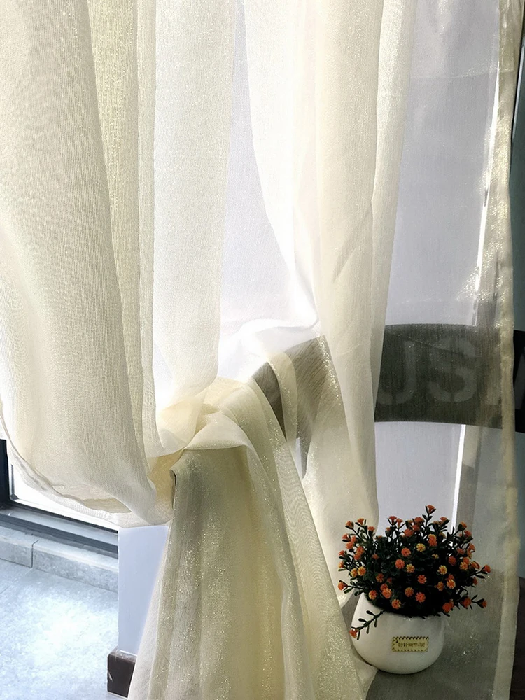 

Modern Sheer Curtains for Bedroom Voile Tulle Living Room Short Curtains Solid Gold Wire Treatments Luxury Drapes Tul Cortinas