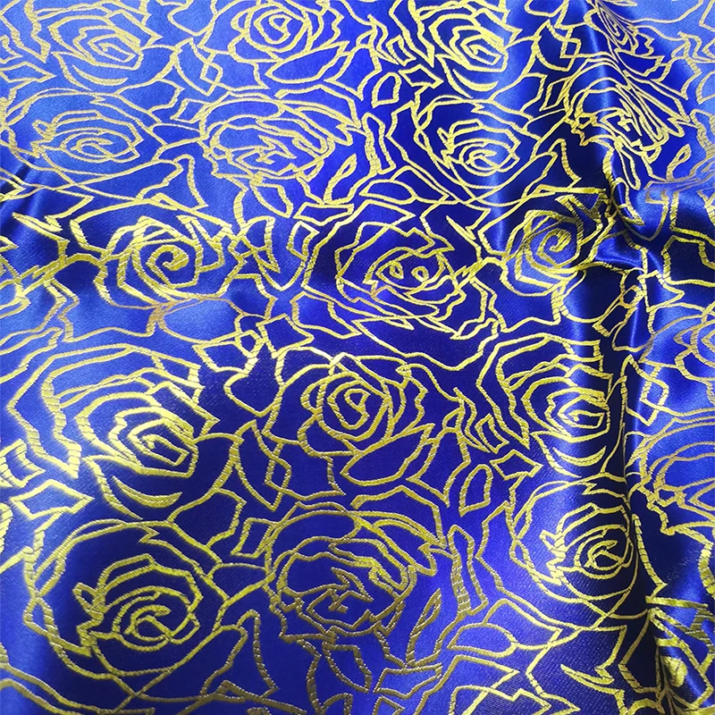 

High quality Blue Rose style damask satin brocade jacquard fabric costume upholstery furniture curtain clothing material