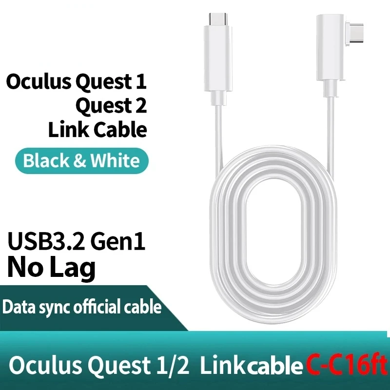 

For Oculus Link USB- C Steam VR Quest/2 Type- C 3.1 Data Cable, Elbow Selectable 3m 5m White & Black