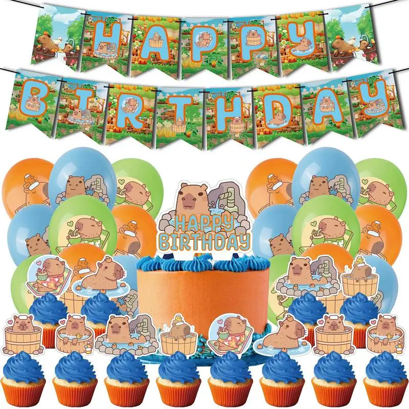

18Pcs Capybara Birthday Balloons Cute Animal Design Party Decoration Capybara Backdrop Sweet Birthday Kids Party Latex Balloons