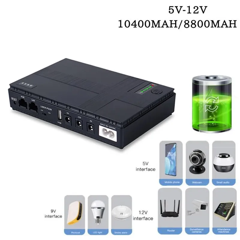 

Mini Portable UPS 5V/9V/12V Uninterruptible Power Supply For WiFi, Router Large Capacity Backup Power Adapters 8800/10400mA