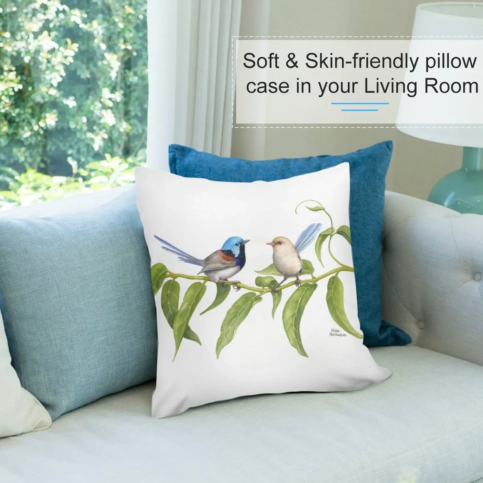 Варистократная подушка Fairy-Wrens- от Nadya Neklioudova декоративная роскошные аксессуары