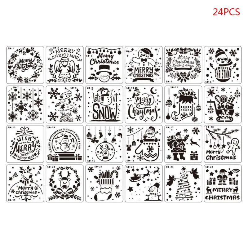 

24pcs/set DIY Christmas Drawing Stencil Templates Embossing Paper Card Painting