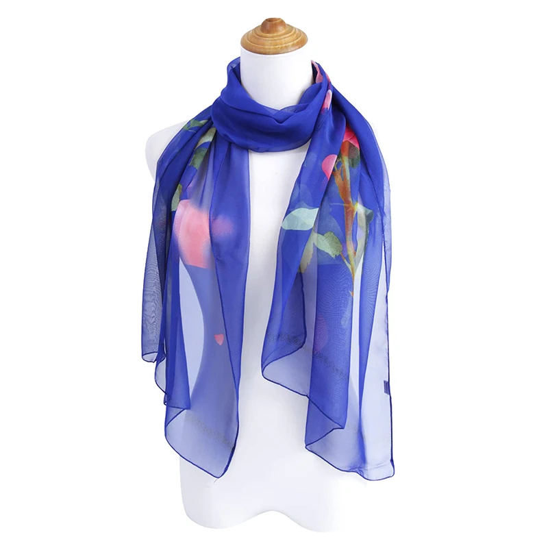 Сапфировый шарф с цветком женский элегантный шифоновый шарф-бандана из жоржета