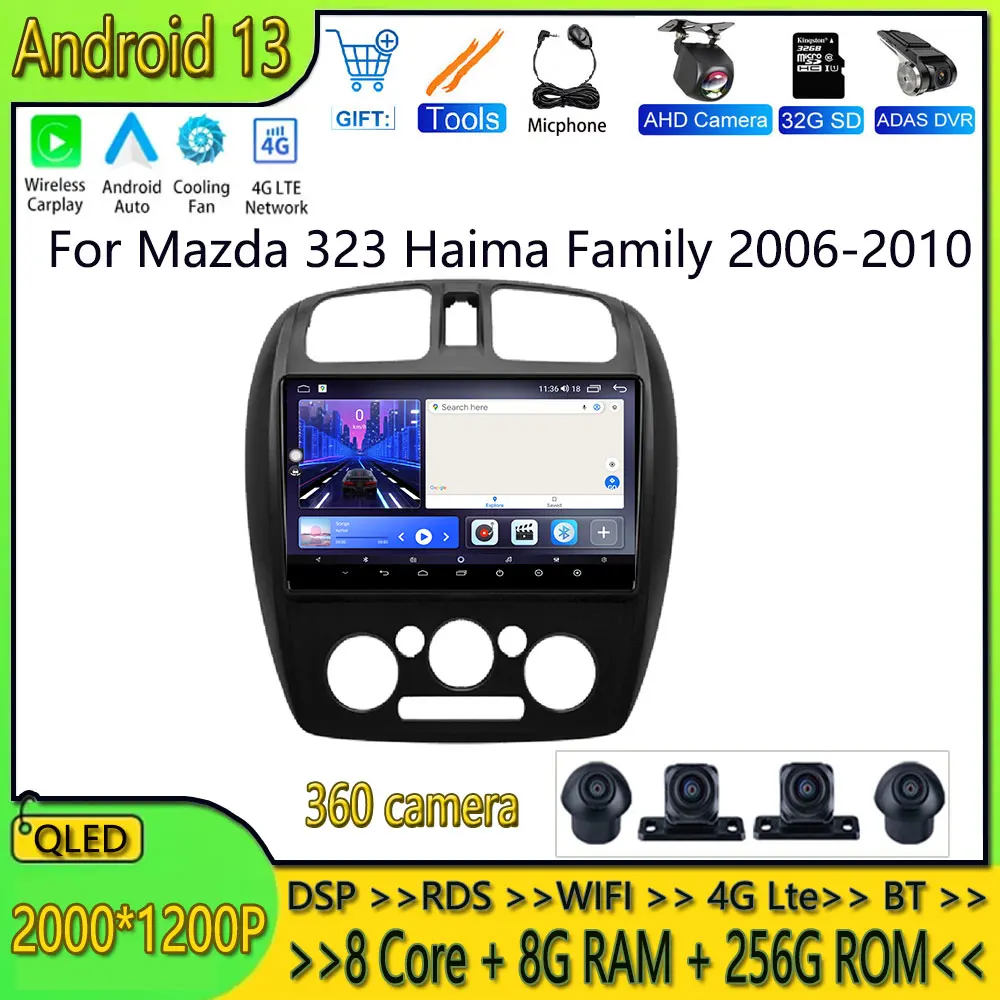 

9 ''Android 13 видеоплеер GPS навигация для Mazda 323 Haima семейство 2006-2010 Happin 2004-2012 автомобильное радио мультимедийный BT 8 + 128G