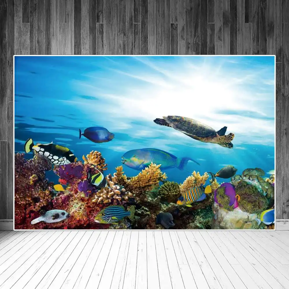 

Summer Holiday Undersea Aquarium Fish Corals Scenic Photography Backgrounds Glare Surface Party Decoration Photocall Backdrops