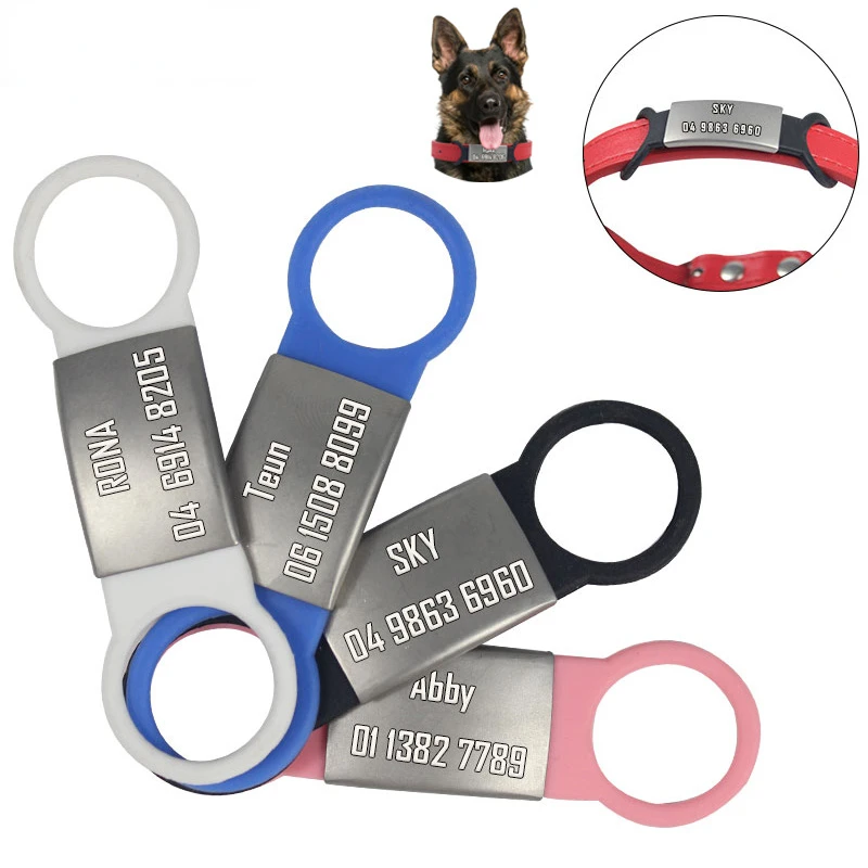 

1pc Pet Dog Tag Silicone Stainless Steel Dog ID Tag Engraved Dog Collar Anti-lost Pet Nameplate Tags For Dog Cat Tensile Rubber