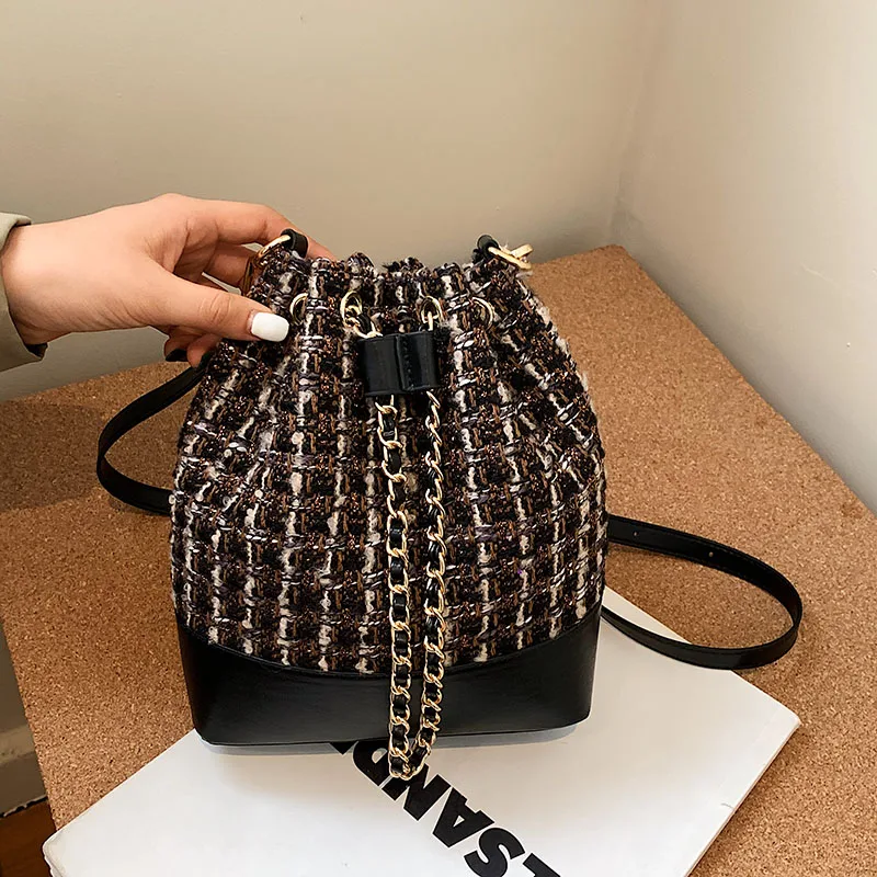 

Винтажная женская сумка-мешок, шерстяная брендовая роскошная женская сумка через плечо, дизайнерская сумка-клатч на шнурке