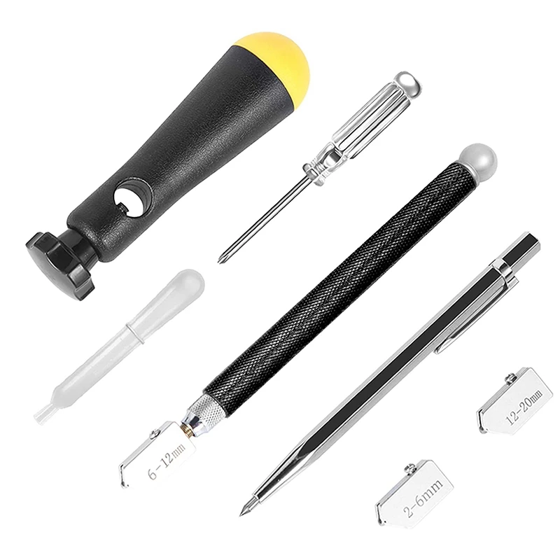 

7Pcs Glass Cutter 2Mm-20Mm Cutting Tool Kit With Assist Handle & Replacement Heads For Stained Glass Cutting