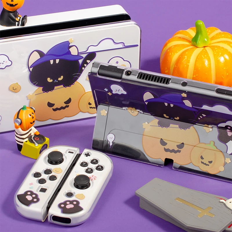 

Switch OLED Case Transparent Protective Shell Pumpkin Cat PC Hard Cover NS Joy-con Soft Game Housing Case For Nintendo Switch