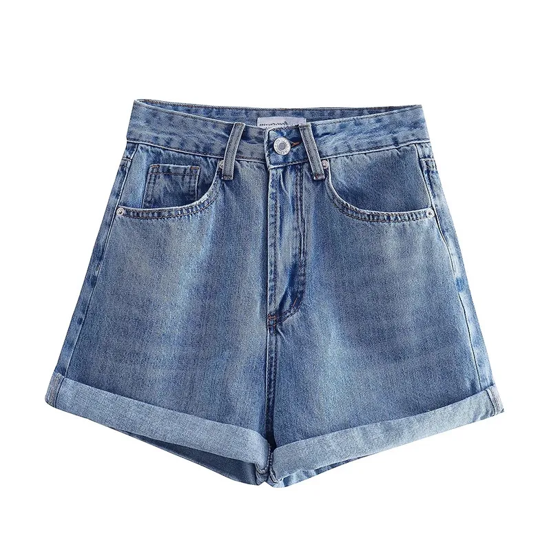 Maxdutti England Style High Street Vintage Mom Shorts Washed High Waist Bermuda Harem Denim Shorts Women