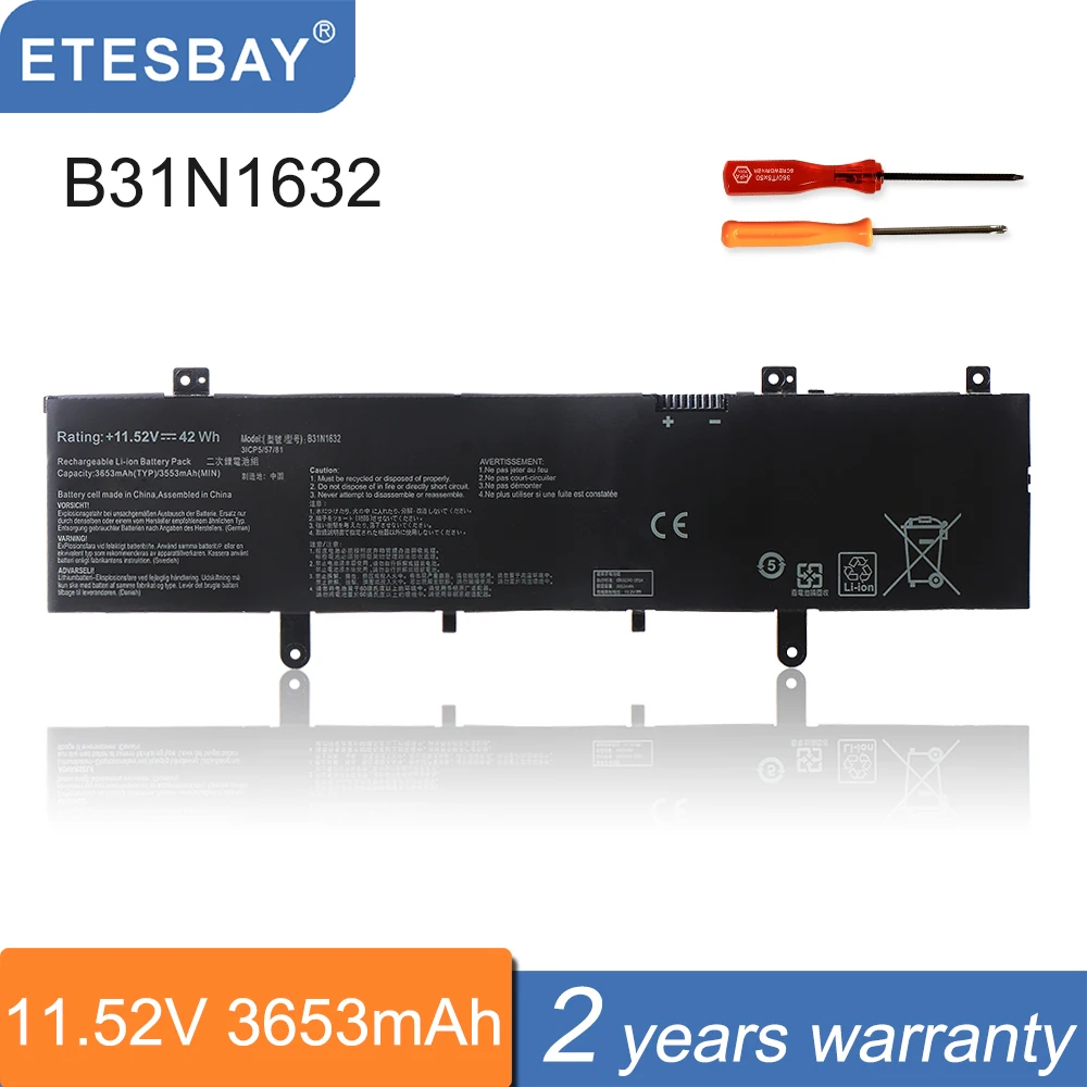 ETESBAY B31N1632 Аккумулятор для ноутбука Asus Vivobook 14 X405 X405U X405UA X405UQ X405UR Zenbook S4100U S4100UQ S4200UQ 42WH