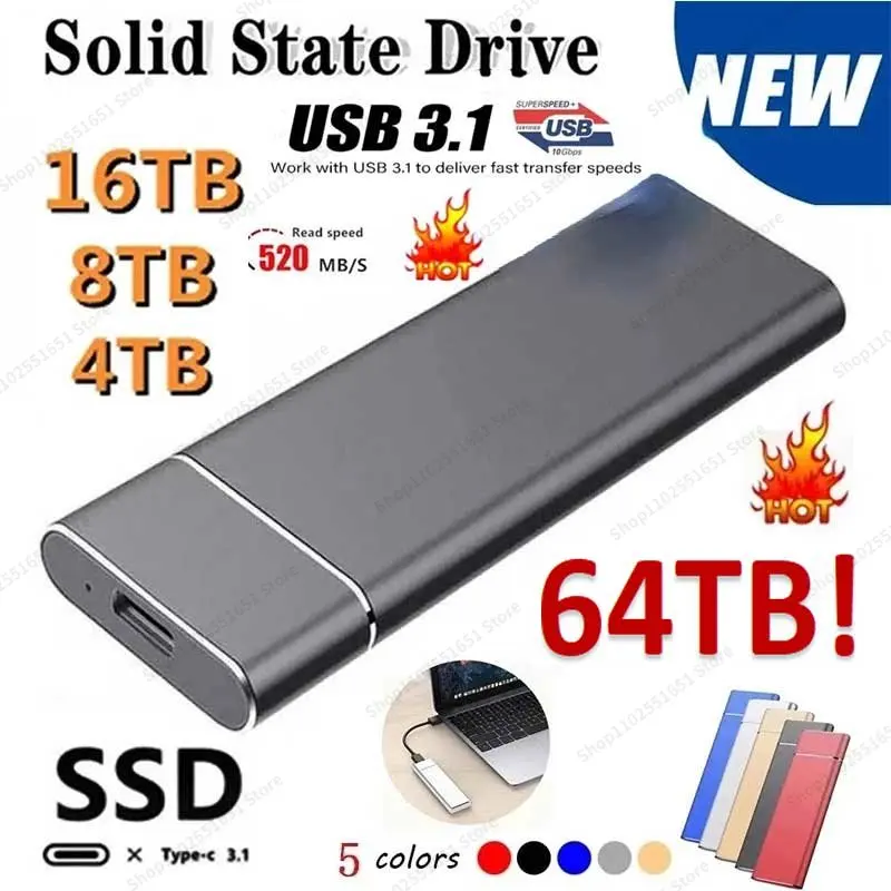 

128TB Hard Disk External SSD 2TB 4TB 8TB Portable Solid State Drive 16TB 32TB Hard Drive USB3.1 High Speed Decives for Laptop