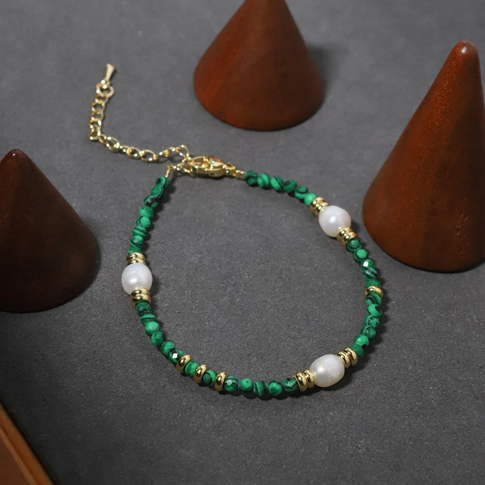 Малахитовый браслет из натурального пресноводного жемчуга в стиле ретро