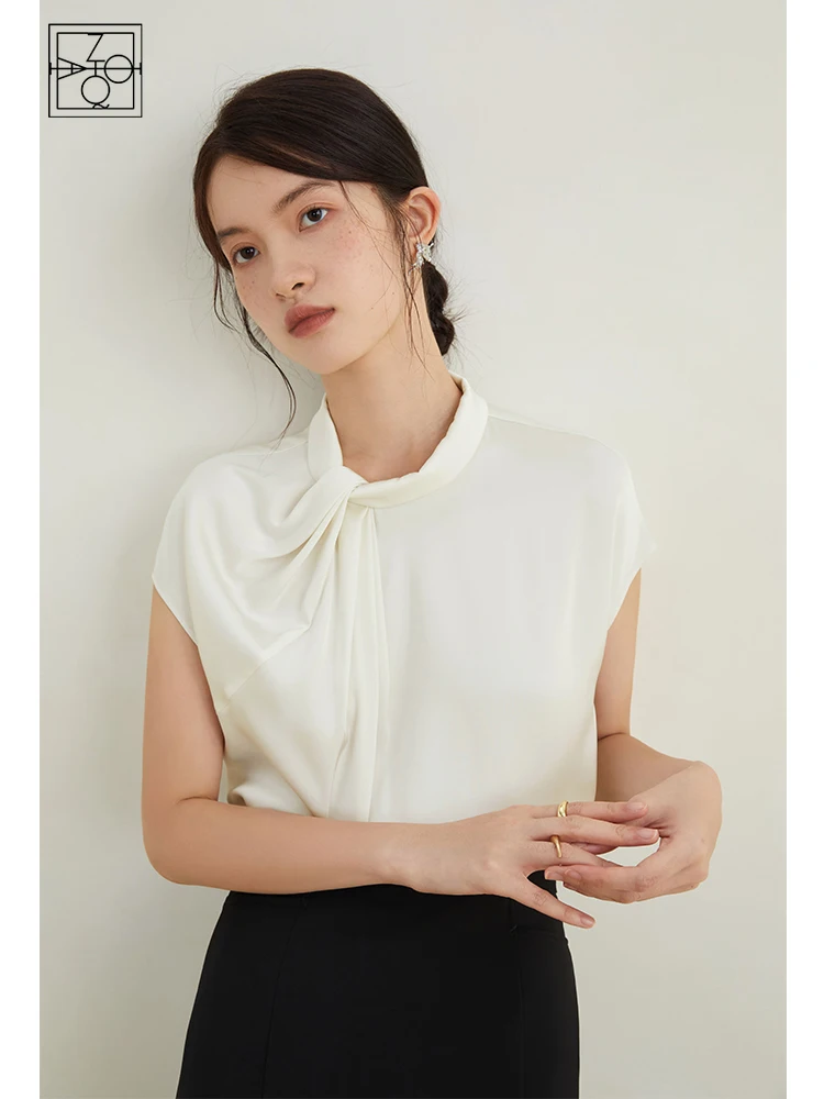 

ZIQIAO Design Sense Commuter Temperament White Shirt for Women Summer Niche Sleeveless Small Shirt French Top for Female