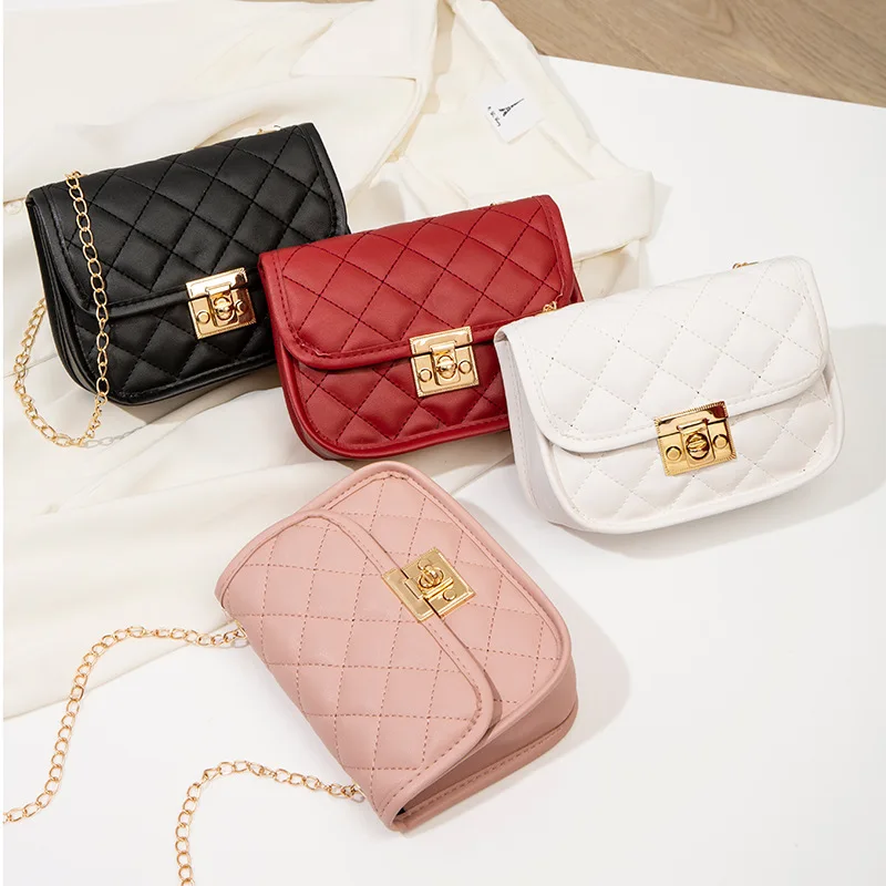 

Embroidered Thread Cover Lock Small Square Bag Solid Color Shoulder Crossbody Bag Leather Woven Bag One Shoulder Cross Purse