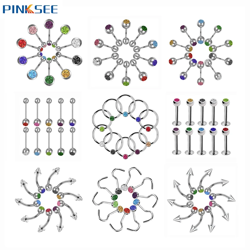 10 шт. L/Curve/прямой пирсинг для тела кристалл бровей/ушей/губ кольцо в носу шпильки
