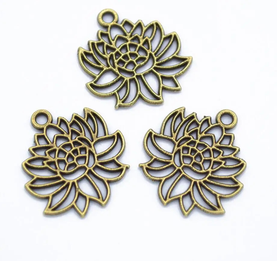 

16PCS 22*22mm Metal Alloy Two Color Hollow Lotus Charms Plant Pendants for Jewelry Making DIY Handmade Craft F0938