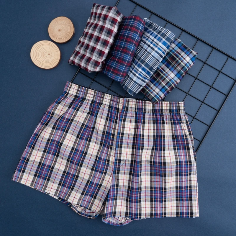 

4/5/6/7 Pcs Men Underwear Boxers Shorts Casual 100%Cotton Sleep Underpants Plaid Comfortable Homewear Male Striped Arrow Panties