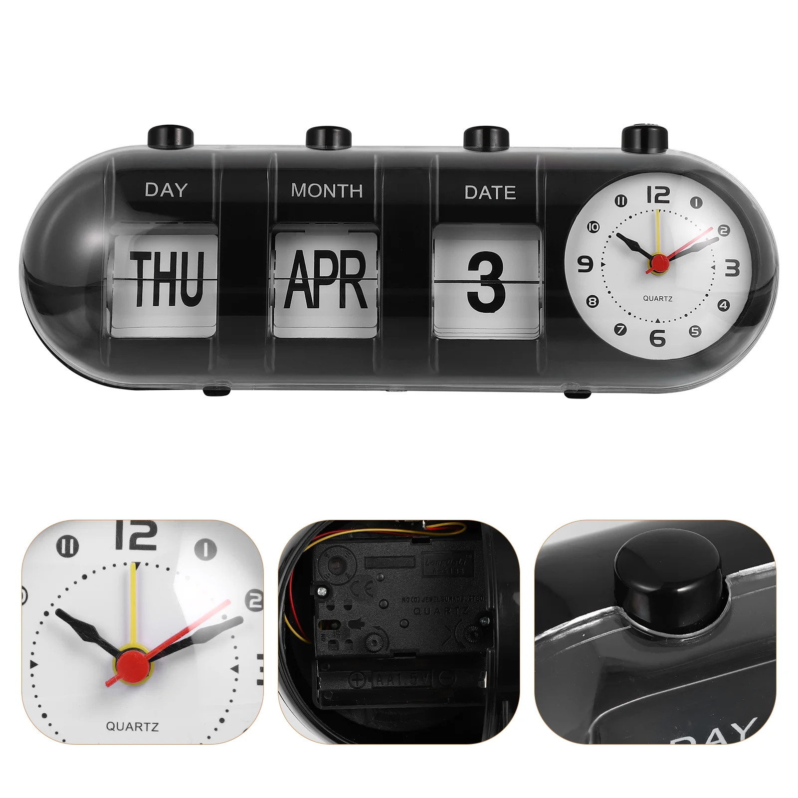 

Календарь вечный настольный с часами, ручной календарь, цифровое украшение для дома и офиса, дата и месяц, черный