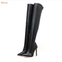 women sexy over the knee boots black patent leather shoes pointed toe thin heels boots zipper spring autumn boots