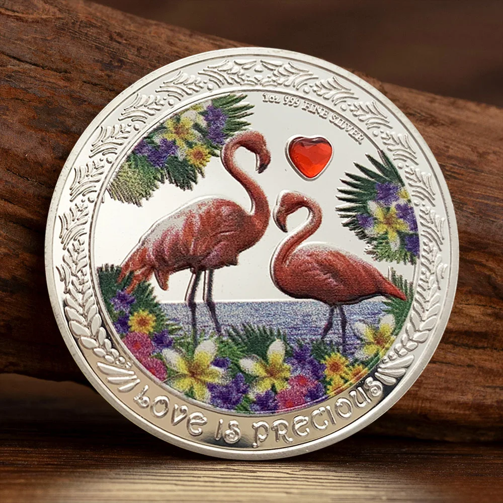 

Коллекционная монета сердце с фламинго