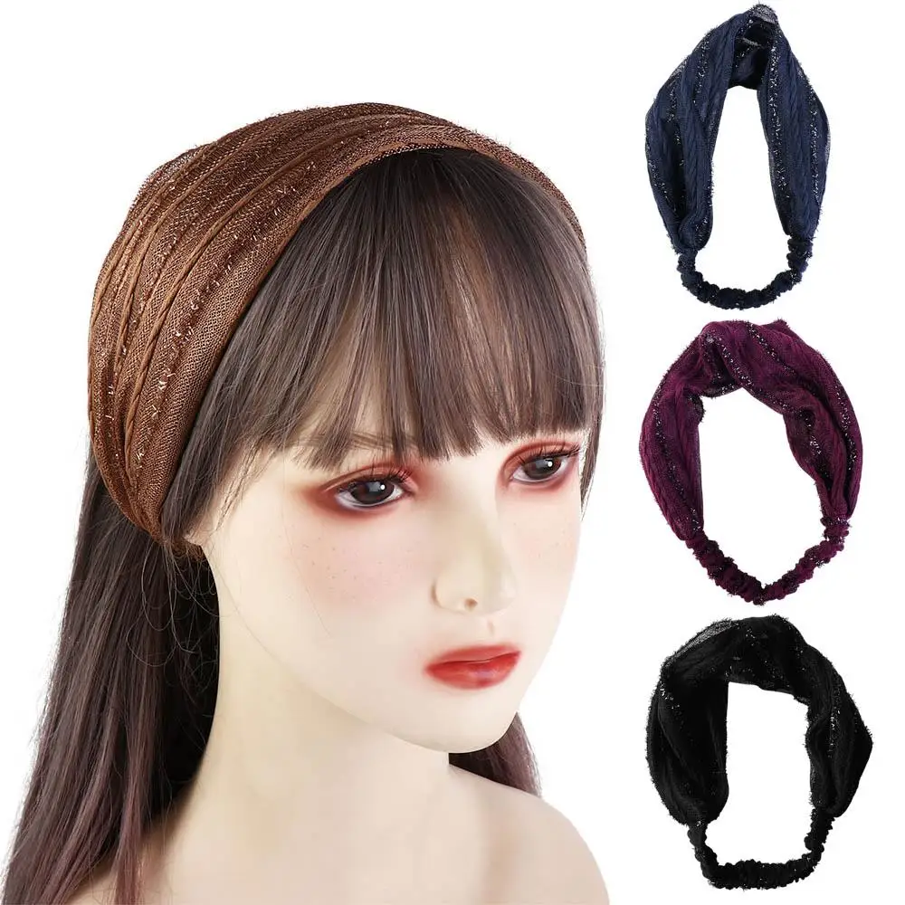 

Fashion Temperament Wide Hair Band Elegant Daily Sequin Headband Elastic Cover the White Headdress Vintage Hair Accessories