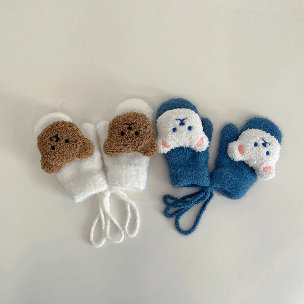 

1 pair Winter Baby Gloves Cute Cartoon Bear Baby Mittens Warm KidsGloves Knitted Children Toddler Thick Teething Mitten