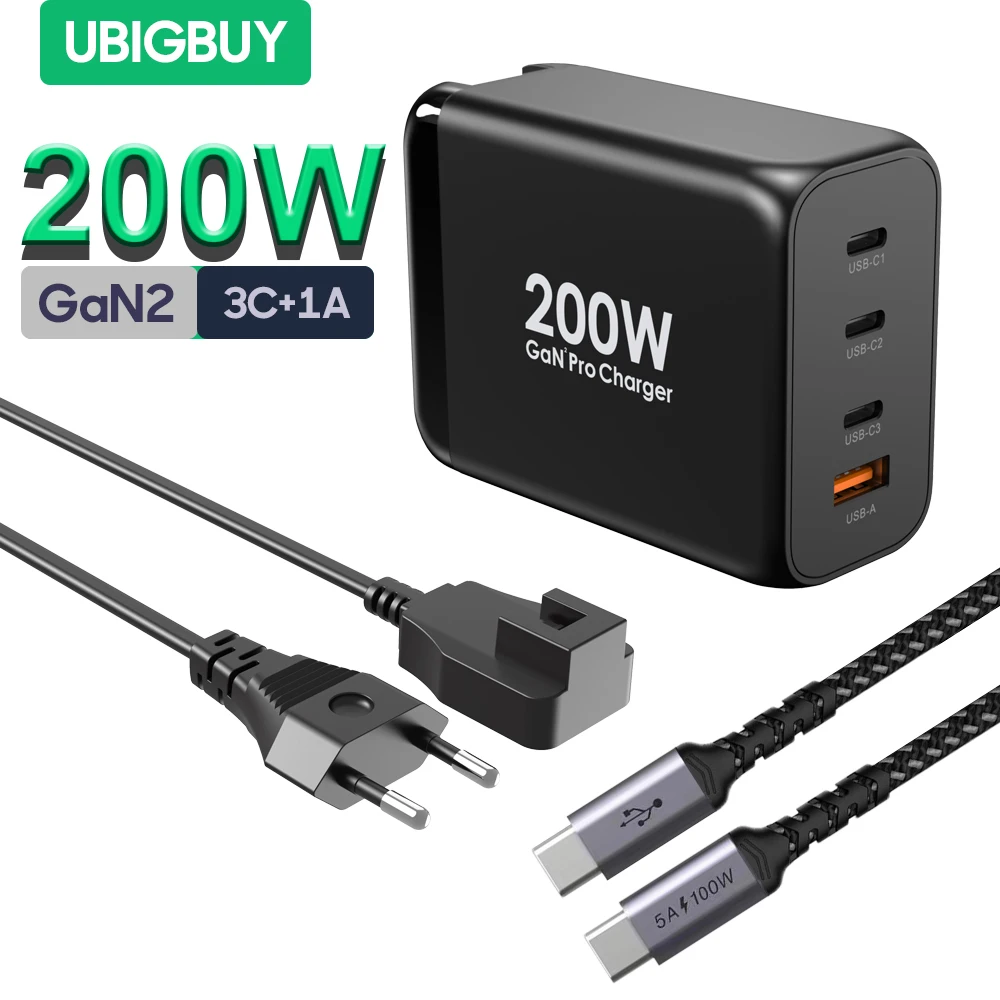 Зарядное устройство Ubigbuy GaN2, 200 Вт, PD QC 4,0 3,0, USB Type-C