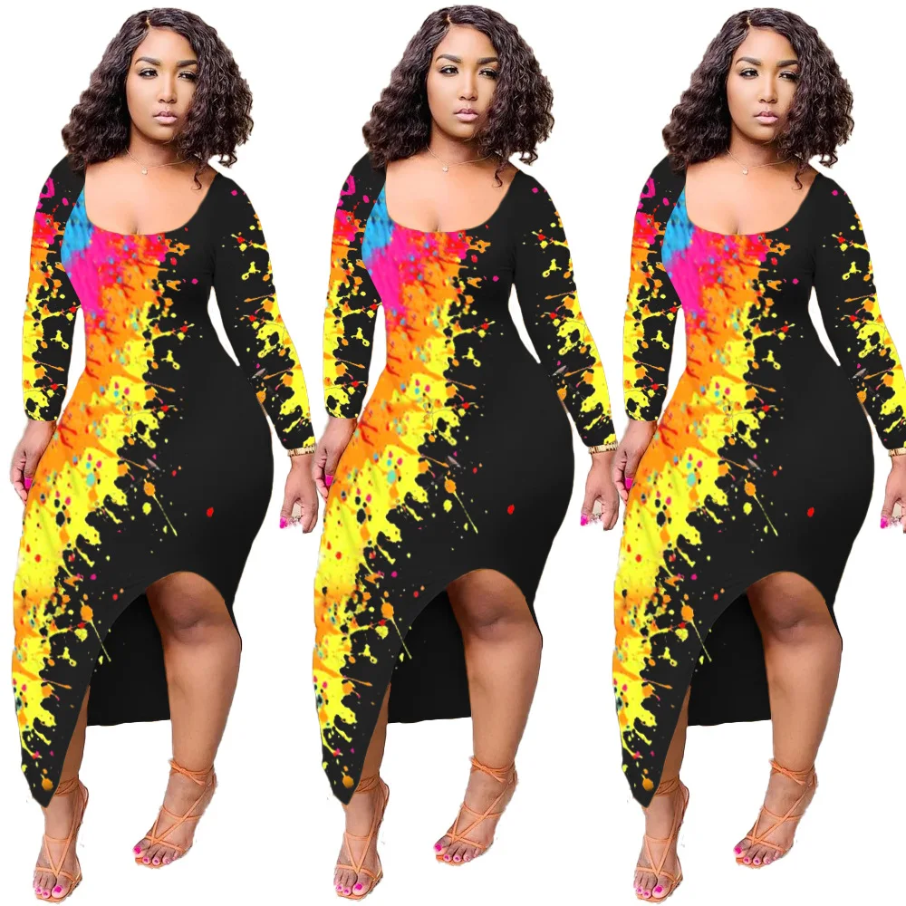 

2023 Summer Fashion Women Colorful Painting Print Bodycon Midi Long Dress Club Night Sexy Party Maxi Bandage Dresses Vestidos