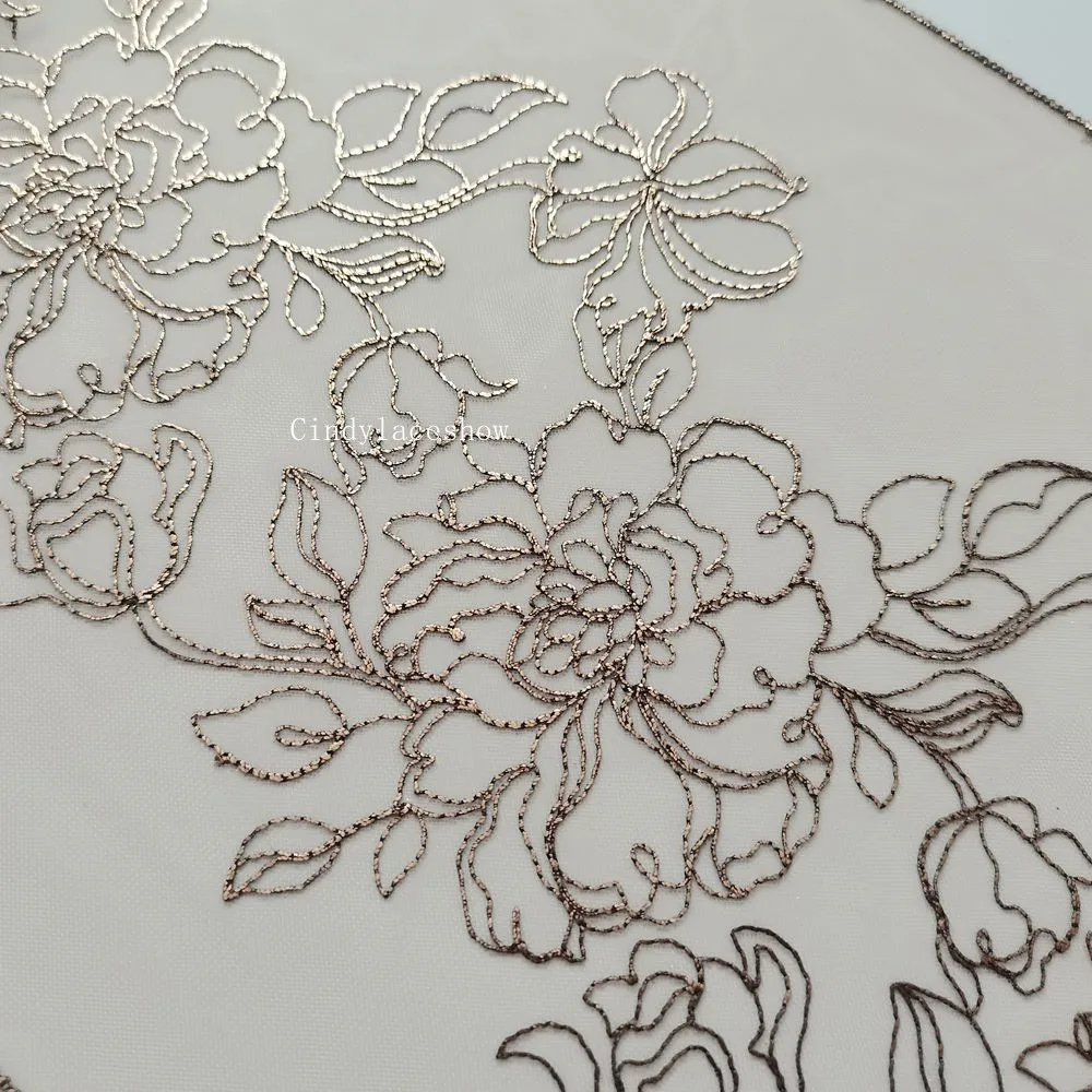 Золотая фольга пион цветочная вышивка кружевная отделка для женского платья