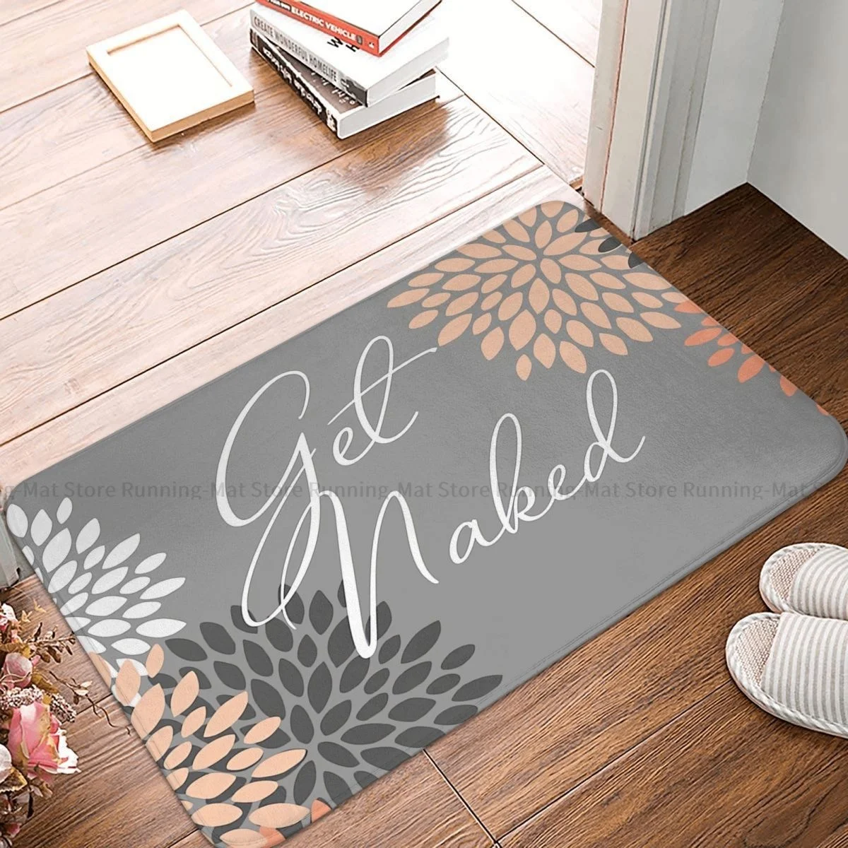 

Get Naked Bath Mat Floral Peach Gray White Doormat Living Room Carpet Outdoor Rug Home Decor