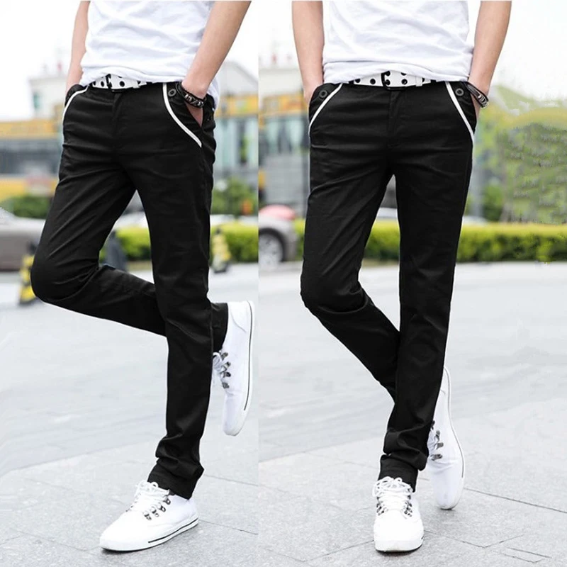 

Wholesale 2023 fashion spring Summer Casual black White street wear twill trousers men pontallon homme Skinny Pencil pants