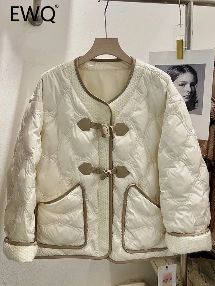 

Женское хлопковое пальто в стиле пэчворк EWQ, однобортное пальто контрастных цветов с круглым вырезом и карманами, Осень-зима 2023