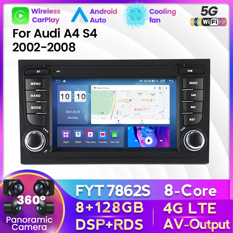 

Android 12 Car Radio Multimedia Player For Audi A4 B8 B6 B7 S4 RS4 SEAT Exeo 2002-2008 RDS Wifi BT Wireless Carplay Auto 4G Lte