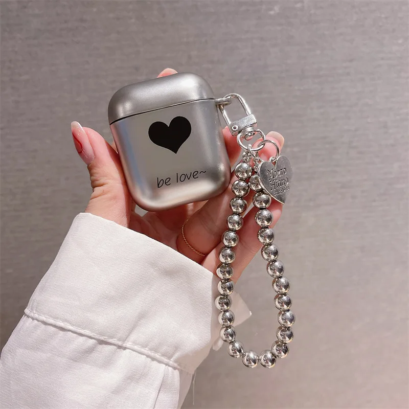 

Matte Electroplated Beads Black Heart Case for Apple AirPods 1 2 3 Pro Case Cover IPhone Bluetooth Earbuds Accessories