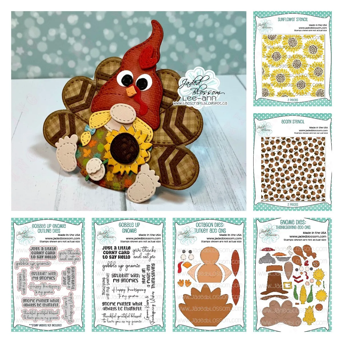 

New Scrapbook Decoration Box Metal Cutting Dies Sunflower Acorn Stencil Set Gobble Up Gnomie Thanksgiving Add Ons Silicone Stamp