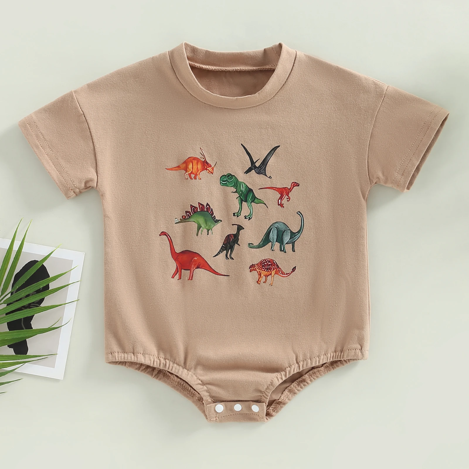 

Infant Baby Girls Boys Romper Dinosaur Print Short Sleeve Crew Neck Jumpsuits Summer Newborn Bodysuits