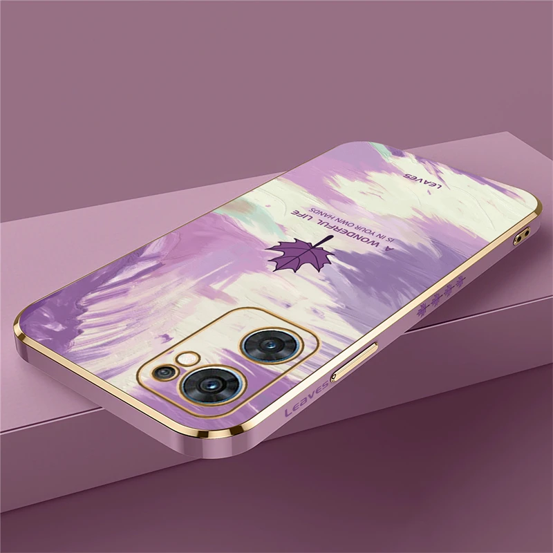 Maple Leaf Plating Case For OPPO Find X5 X3 Lite X2 NEO F15 F19 F11 F17 F21 Pro Anti-fall Silicone Shockproof Phone Cover Coque