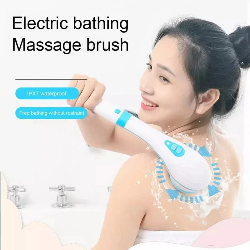 

5 Brush Heads Multi Function Electric Bath Brush Scrub Foot Skin Cleansing Long Handle Massage Rubbing Back Brush Bath Tools