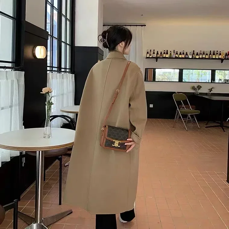 Осеннее Новое двустороннее шерстяное пальто женское длинное высококачественное