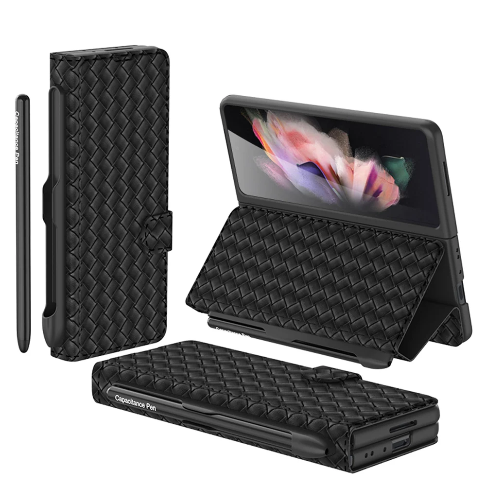 

Case for For Samsung Galaxy Z Fold 3 with S Pen Luxury Leather Wallet Card Slot Holder Cover Z Fold 3 360° Full Protective Cover